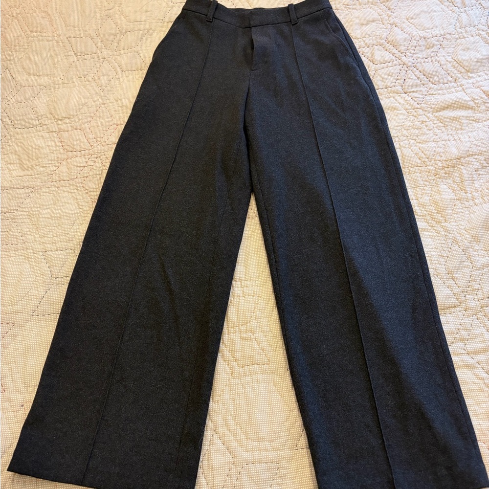 Uniqlo XS Wide Leg Brushed Jersey Trousers in Dark Charcoal
